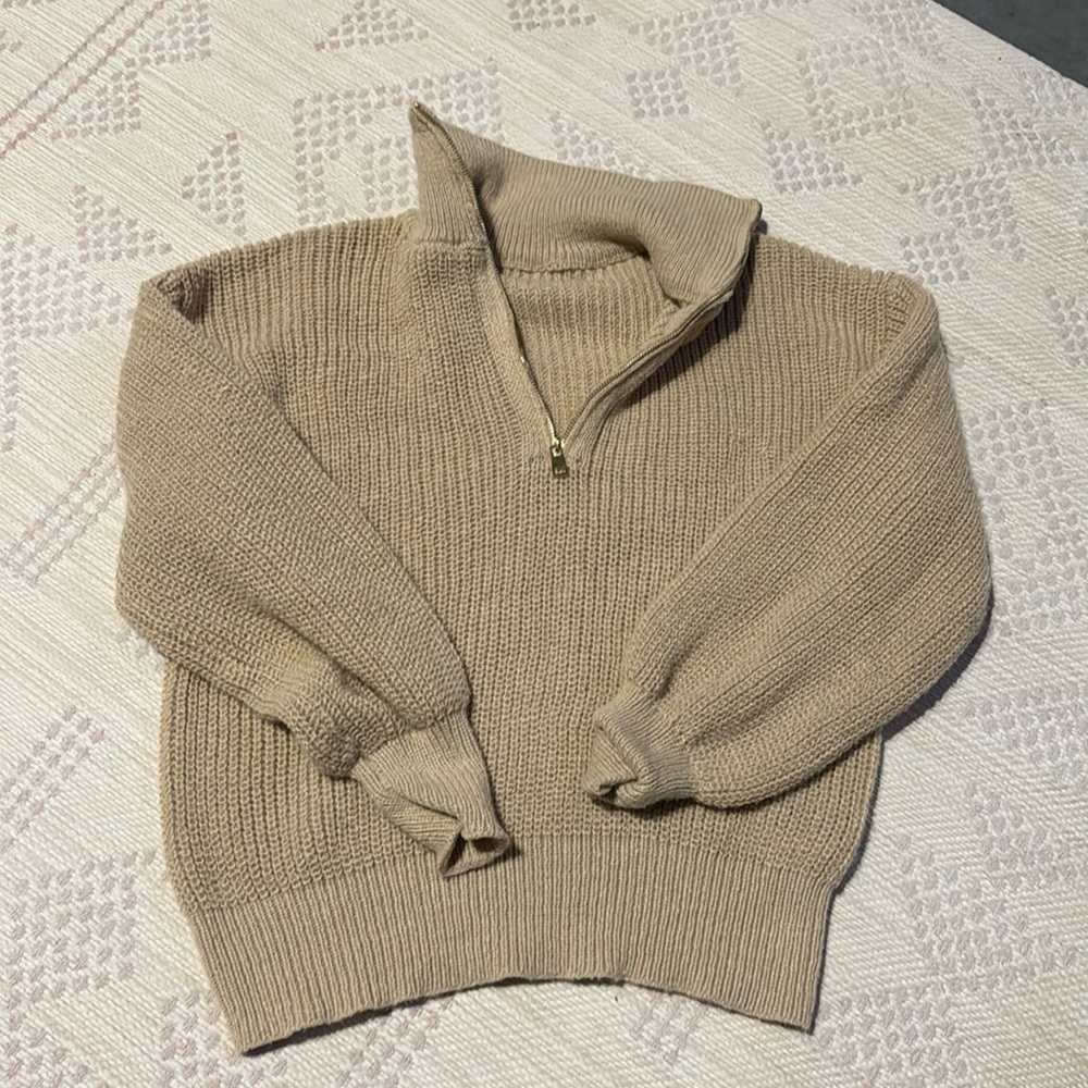 Lightweight half zip, tan. Size small